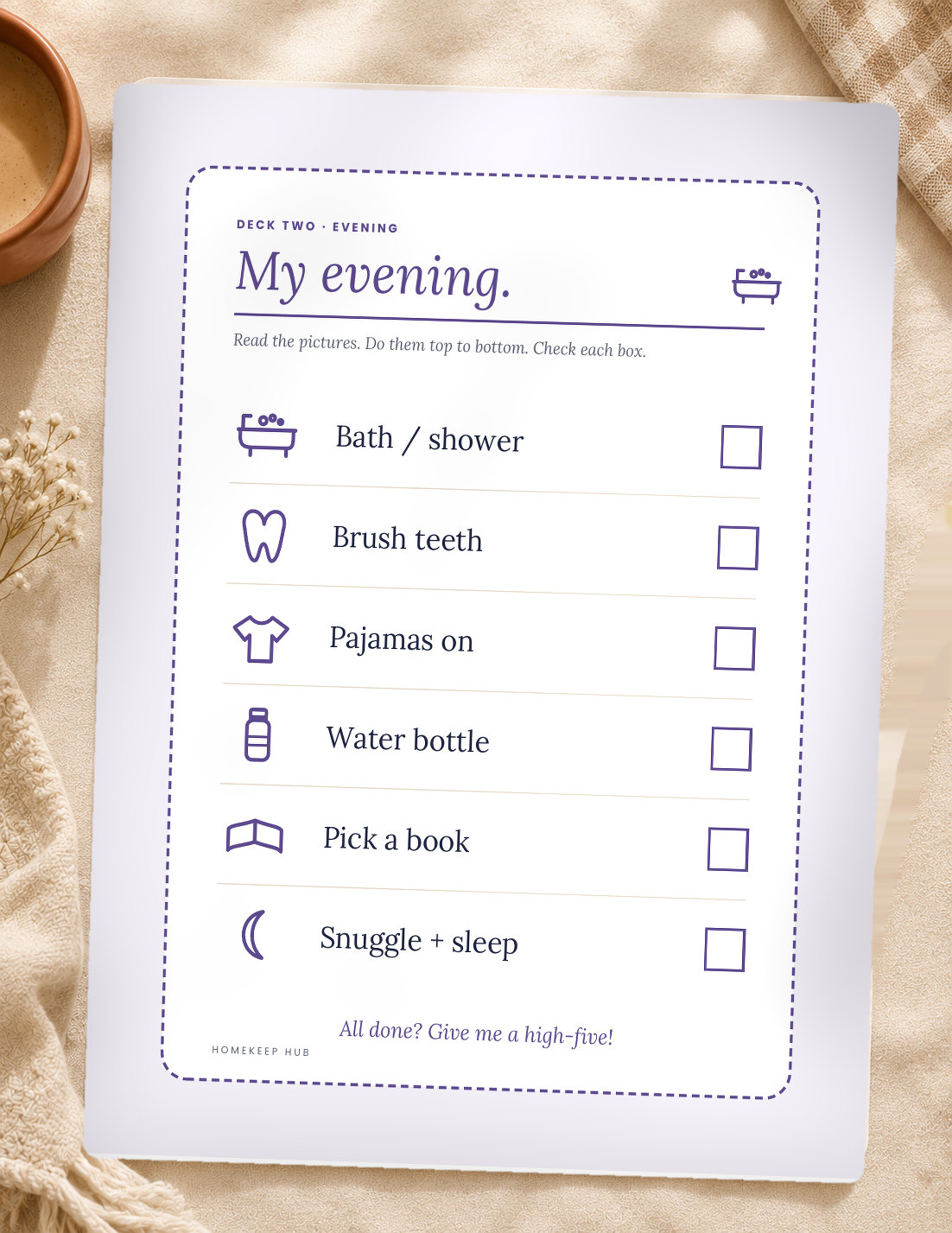 Kid Routine Cards — printable evening routine chart included in the bundle.