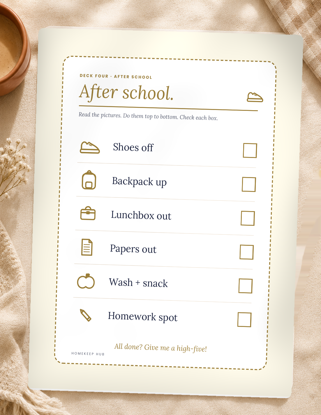 Kid Routine Cards — printable after-school routine chart included in the bundle.