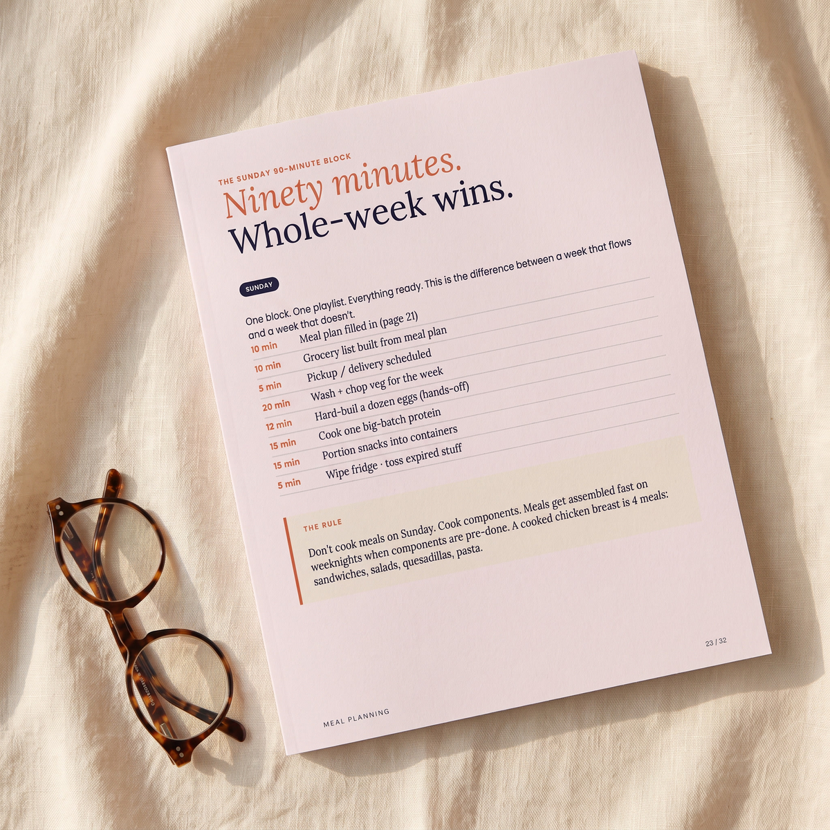 The Sunday prep block page from the workbook — printable PDF.