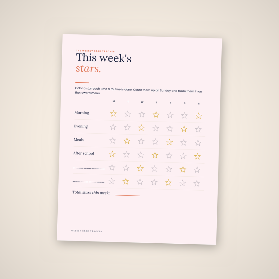 Weekly star tracker — printable PDF page for colouring in a star each time a routine is finished.