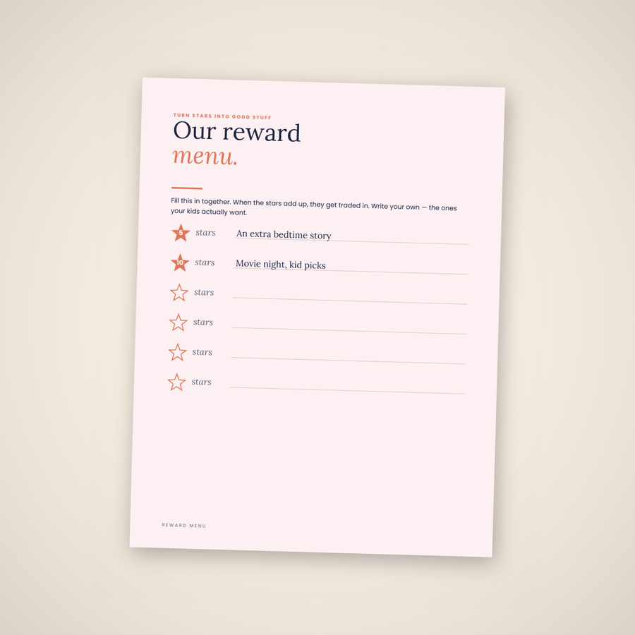 Reward menu — printable PDF page for trading stars in for rewards you choose together.