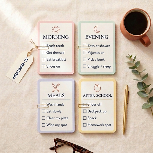 Kid Routine Cards — Morning, Evening, Meals, After-School decks