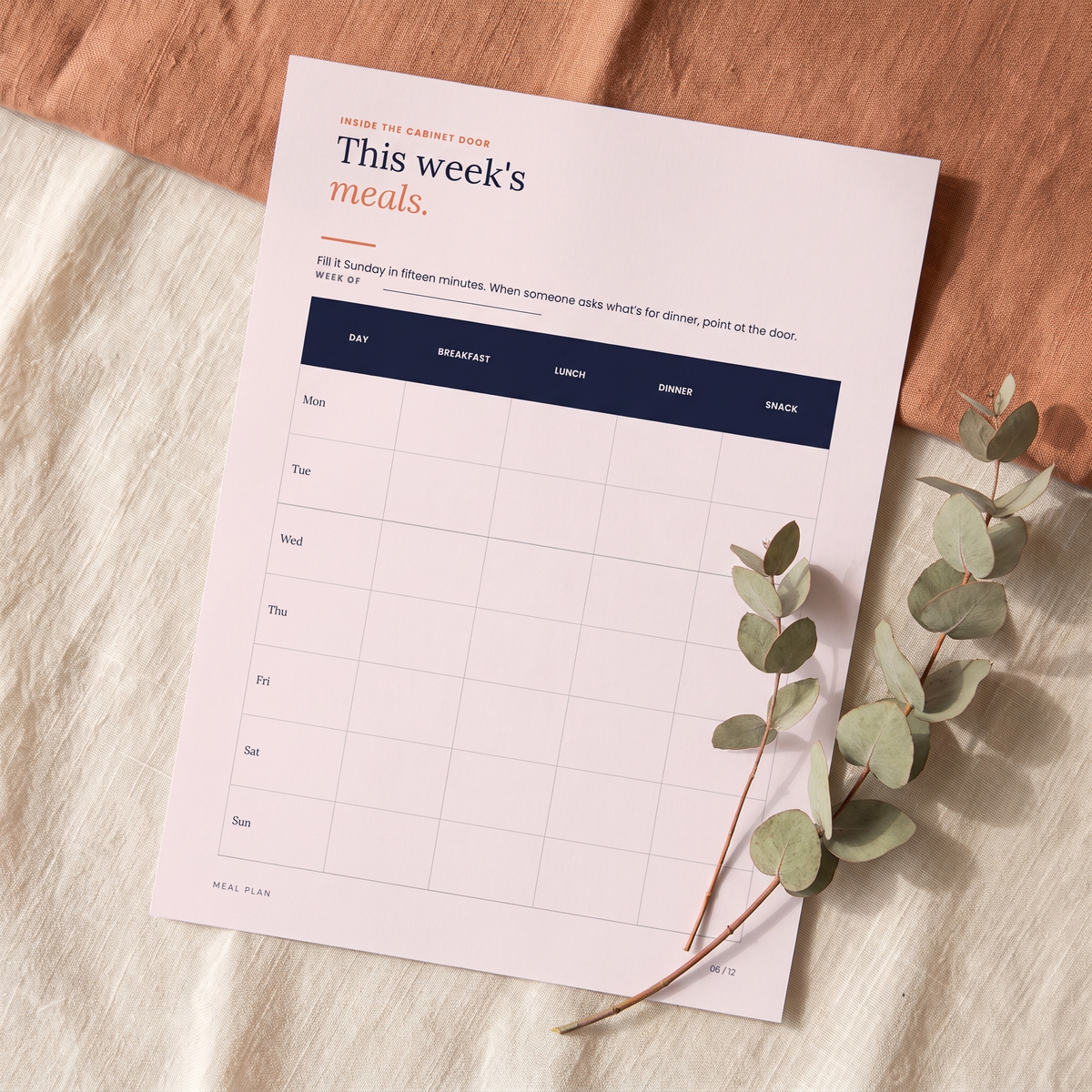 This week's meals planner from the Fridge Command Center pack — printable PDF.