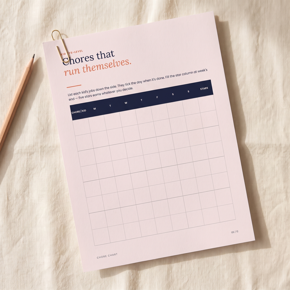 Chore chart with star column from the Fridge Command Center pack — printable PDF.